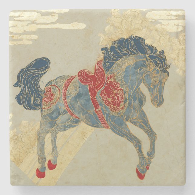 Dessous-de-verre En Pierre Cheval bleu royal orné  (Devant)