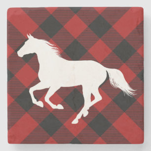 Dessous-de-verre En Pierre Cheval de Buffalo Plaid ou Auteur de Pony