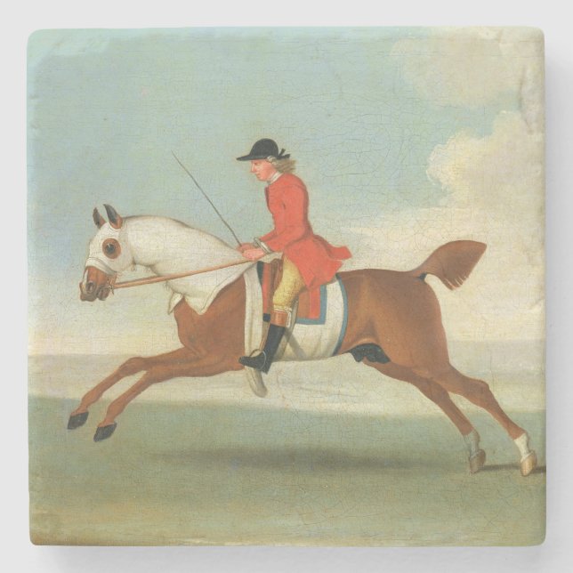 Dessous-de-verre En Pierre Cheval de course galopant et jockey monté en rouge (Devant)