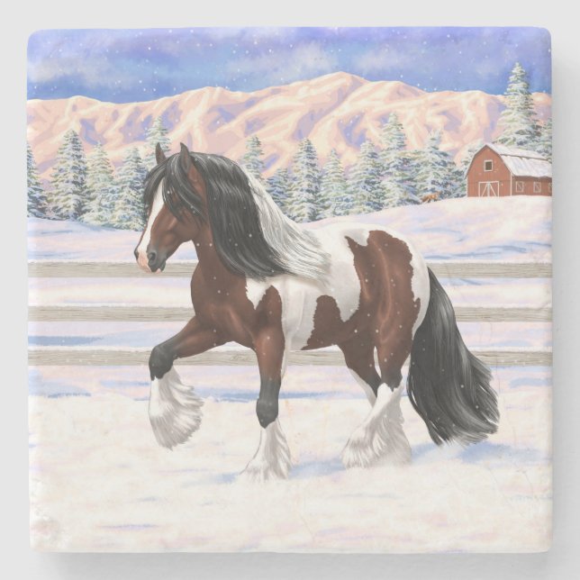 Dessous-de-verre En Pierre Cheval de Tinker Tinker Gypsy Vanner Brown Pinto (Devant)