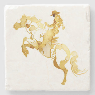 Dessous-de-verre En Pierre Cheval et Cavalier Dorés Abstraits