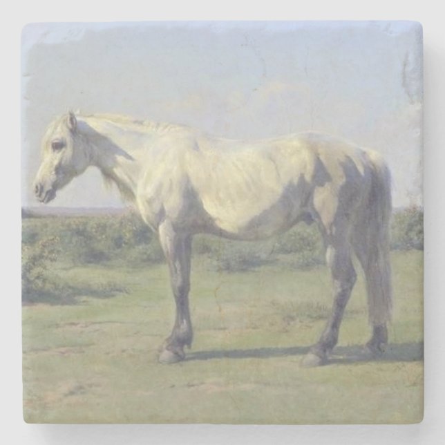 Dessous-de-verre En Pierre Cheval gris en champ (par Rosa Bonheur) (Devant)