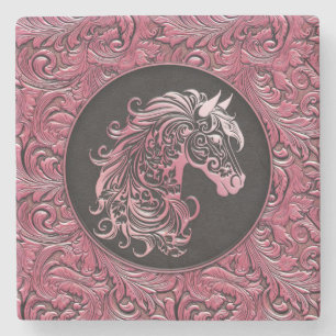 Dessous-de-verre En Pierre Cheval rose cowgirl floral à outils cuir