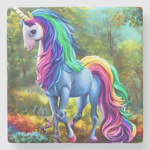 Dessous-de-verre En Pierre Cheval Unicorne coloré dans la forêt-46567