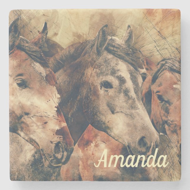 Dessous-de-verre En Pierre Chevaux Brown (Devant)