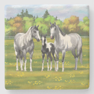 Dessous-de-verre En Pierre Chevaux De Peinture Gris De Pâte De Poisson En Été