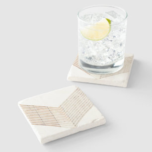Dessous-de-verre En Pierre chevron minimaliste blanc avec bois