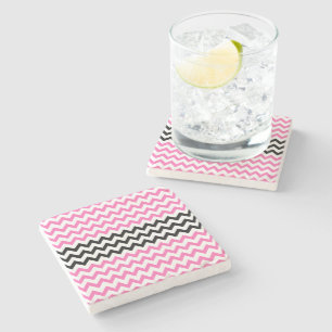 Dessous-de-verre En Pierre Chevron rose et noir par Shirley Taylor