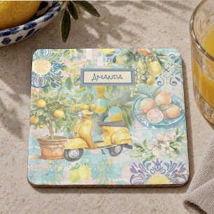 Dessous-de-verre En Pierre Chic bleu turquoise sicilien citrus collage floral