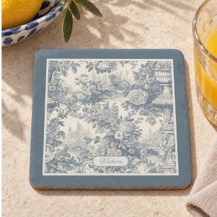 Dessous-de-verre En Pierre Chic floral vintage toile de jouy monogramme bleu