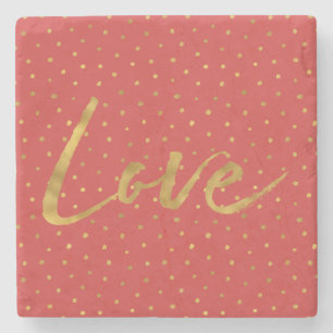 Dessous-de-verre En Pierre Chic Gold Points Rouges Amour