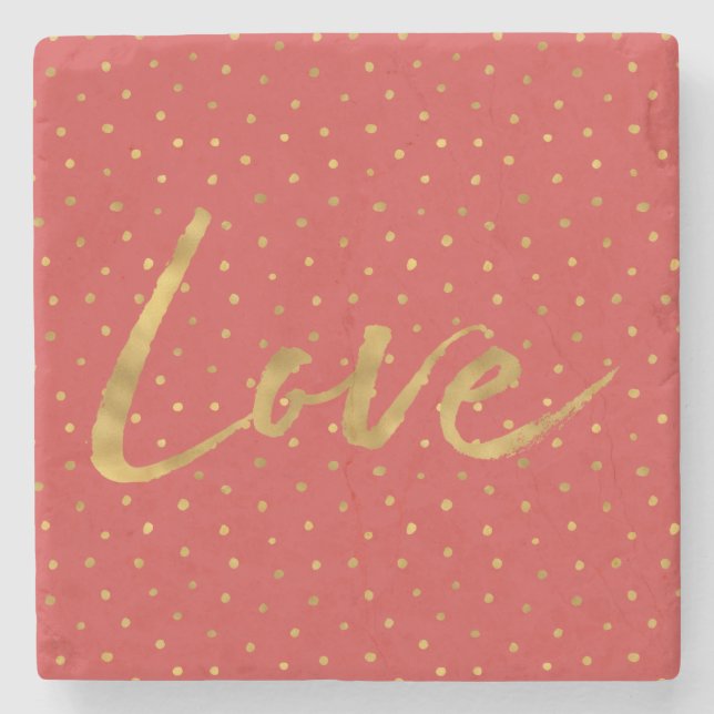 Dessous-de-verre En Pierre Chic Gold Red Dots Love (Devant)