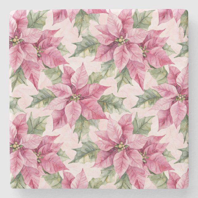 Dessous-de-verre En Pierre Chic Pink Poinsettia Flowers Christmas (Devant)