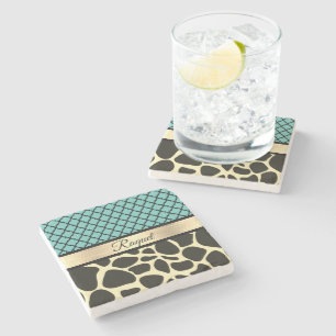 Dessous-de-verre En Pierre Chic Quatrefoil Giraffe Imprimer