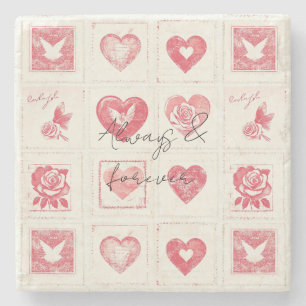Dessous-de-verre En Pierre Chic Red Cream Valentine Love Mariage
