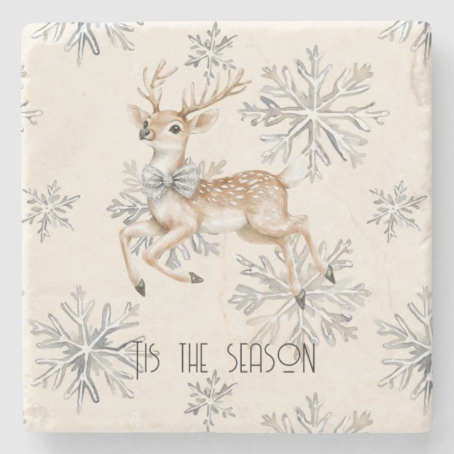 Dessous-de-verre En Pierre Chic Rustique Crème de Noël Deer Snowflakes (Devant)
