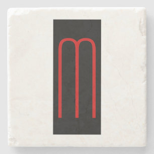 Dessous-de-verre En Pierre Chic Unique Monogramme Noir Blanc Plaine Simple