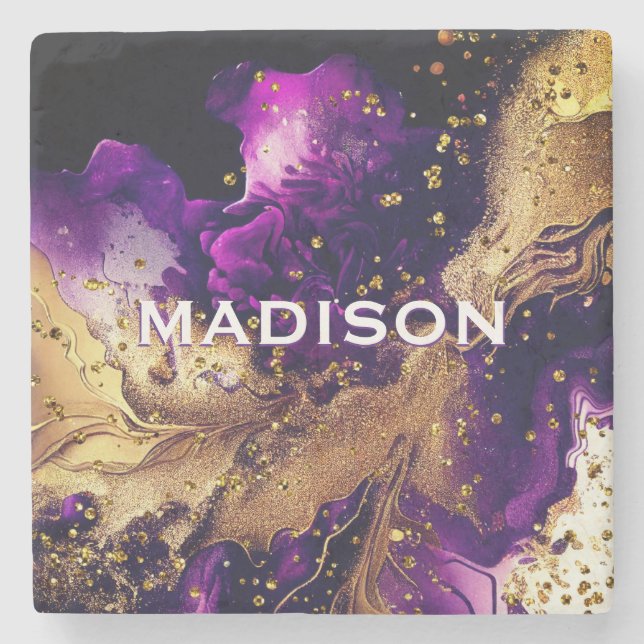 Dessous-de-verre En Pierre Chic violet or faux parties scintillant marbling m (Devant)