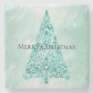 Dessous-de-verre En Pierre Chic White Mint Christmas Tree Parties scintillant