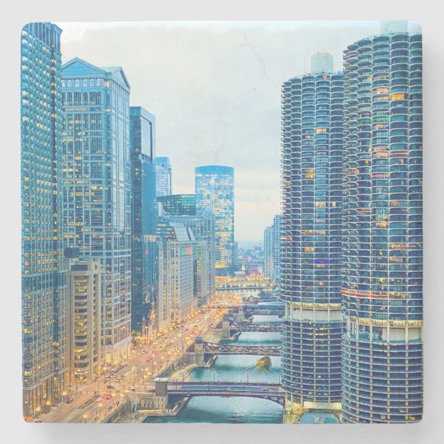 Dessous-de-verre En Pierre Chicago River à Dusk (Devant)