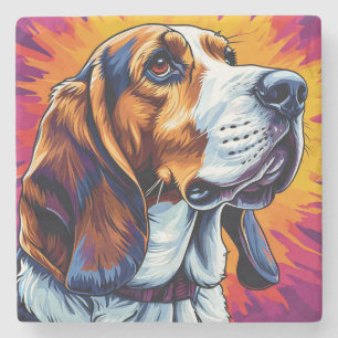 Dessous-de-verre En Pierre Chien Basset Hound avec fond coloré