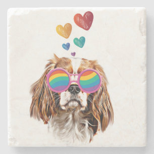 Dessous-de-verre En Pierre Chien Cavalier King avec coeurs Saint-Valentin