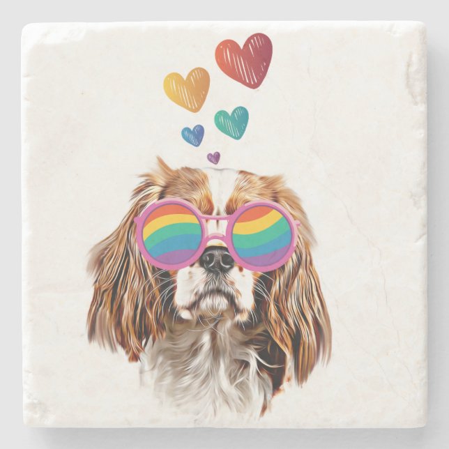 Dessous-de-verre En Pierre Chien Cavalier King avec coeurs Saint-Valentin  (Devant)