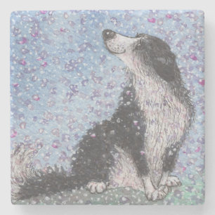 Dessous-de-verre En Pierre Chien de border collie, rêvant du temps de fleur