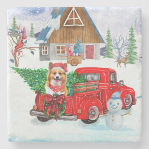 Dessous-de-verre En Pierre Chien de Corgi dans la livraison de Noël Camion ne