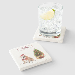 Dessous-de-verre En Pierre Chien de Noël drôle avec arbre
