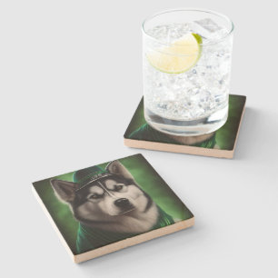 Dessous-de-verre En Pierre Chien Malamute d'Alaska en tenue de la Saint-Patri
