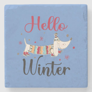 Dessous-de-verre En Pierre Chien mignon Bonjour hiver