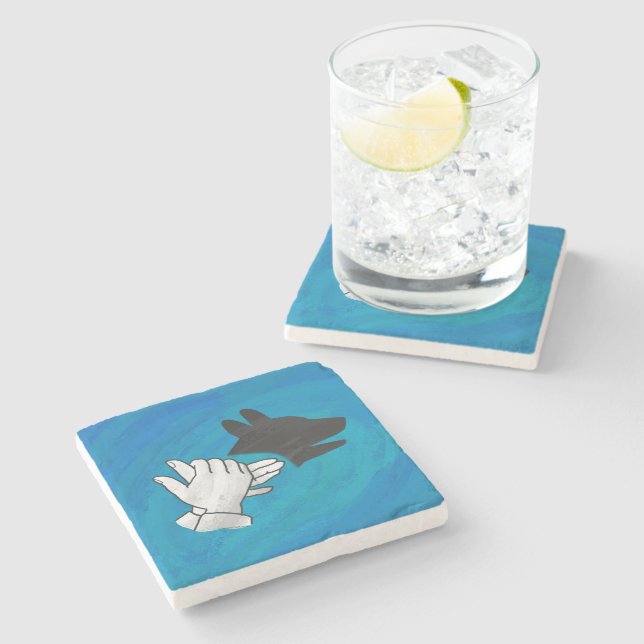 Dessous-de-verre En Pierre Chien Ombré sur bleu (Côté)