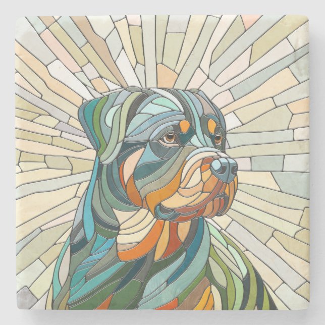 Dessous-de-verre En Pierre Chien Rottweiler - art de la mosaïque (Devant)