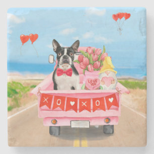 Dessous-de-verre En Pierre Chien Terrier de Boston Jour de la Saint-Valentin