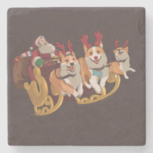 Dessous-de-verre En Pierre Chiens De Noël En Sommeil Avec Père Noël