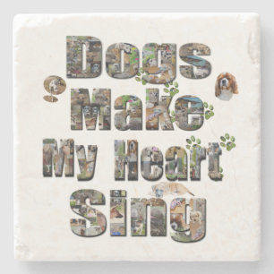 Dessous-de-verre En Pierre Chiens Font Mon Coeur Chanter Logo,