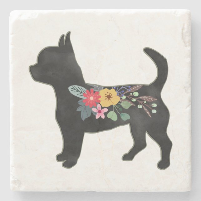 Dessous-de-verre En Pierre Chihuahua Chien race Boho Floral Silhouette Pierre (Devant)