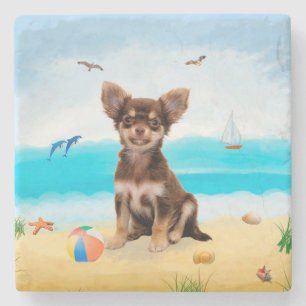 Dessous-de-verre En Pierre Chihuahua Dog sur la plage