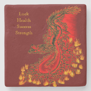 Dessous-de-verre En Pierre Chine Dragon rouge et or design