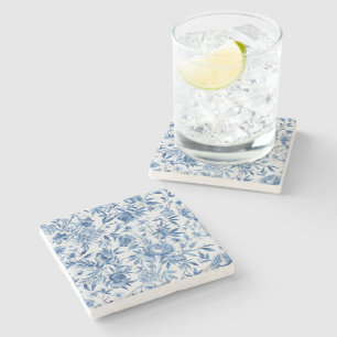 Dessous-de-verre En Pierre Chinoiserie bleue florale botanique aquarelle