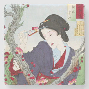Dessous-de-verre En Pierre Chinoiserie Dame japonaise et fleur de cerisier ro