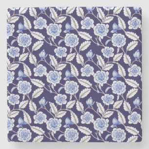 Dessous-de-verre En Pierre Chinoiserie Delft Blue Floral Porcelaine Motif