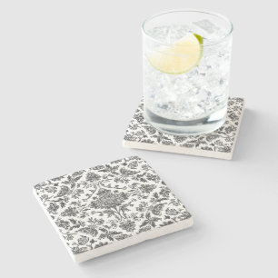 Dessous-de-verre En Pierre Chinoiserie Florale Aquarelle Noir & Blanc