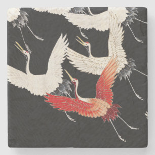 Dessous-de-verre En Pierre Chinoiserie Grue Volante Zen Minimaliste Kimono Ar