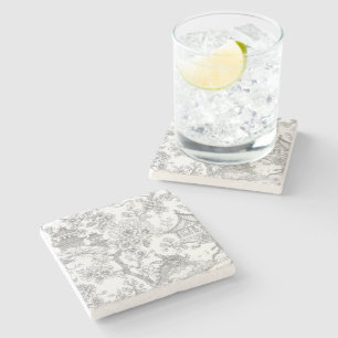 Dessous-de-verre En Pierre Chinoiserie Toile Dragon Fleur de Cerisier Ornemen