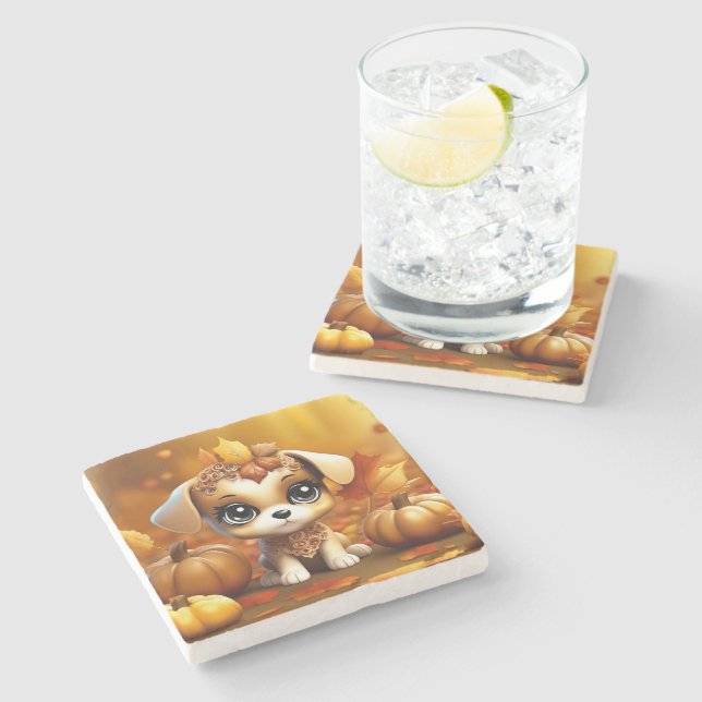 Dessous-de-verre En Pierre Chiot Citrouille d'automne (Côté)