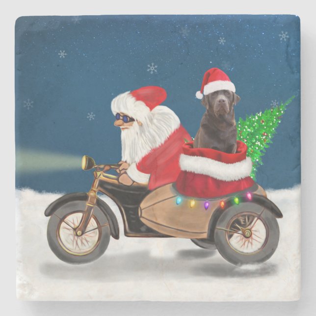 Dessous-de-verre En Pierre Chocolat Labrador Chien Noël Père Noël (Devant)