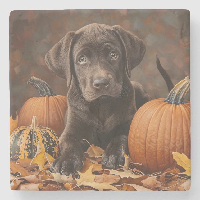 Dessous-de-verre En Pierre Chocolat Labrador Retriever Automne (Devant)