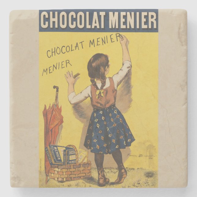Dessous-de-verre En Pierre Chocolat Menier Petite fille Mur écriture (Devant)